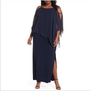 Xscape chiffon overlay maxi dress gown - Navy blue